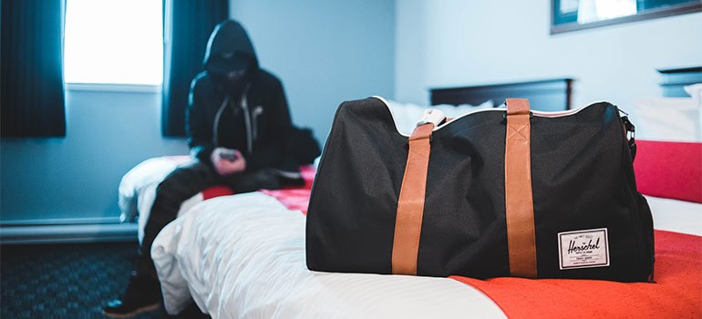 student in dorm room