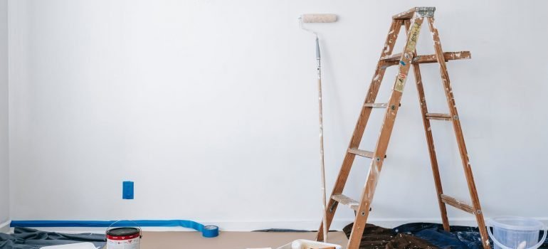Wooden ladder and painting material