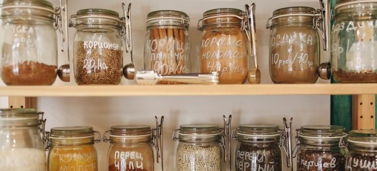 Glass jars on shelf