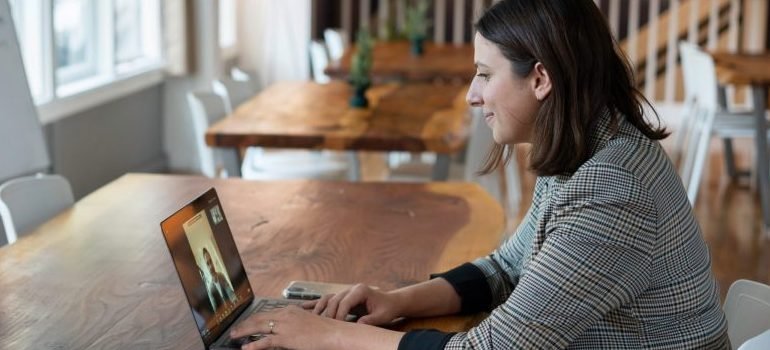 person talking to another over a video call