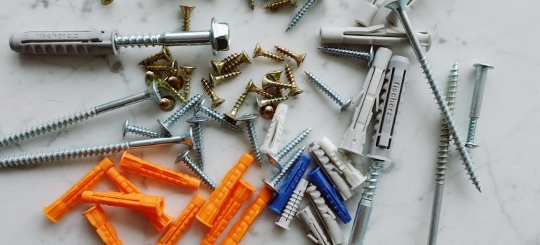 Various multicolored screws and dowels.