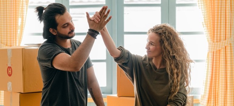 A couple high-fiving