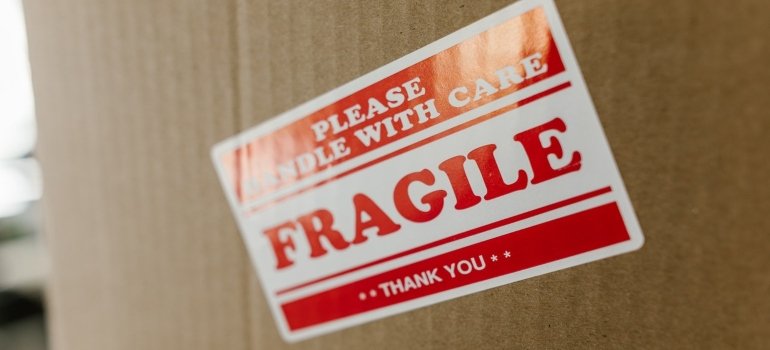 Fragile label on a box