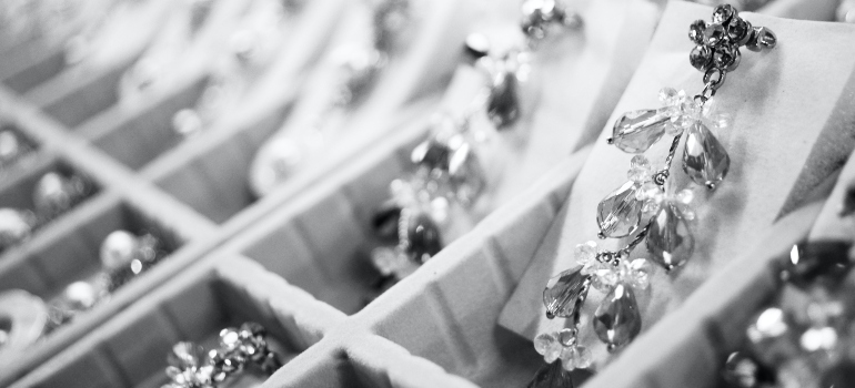 earrings organized in a box