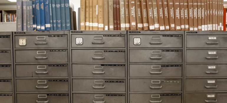 Cassettes with documents and books on them