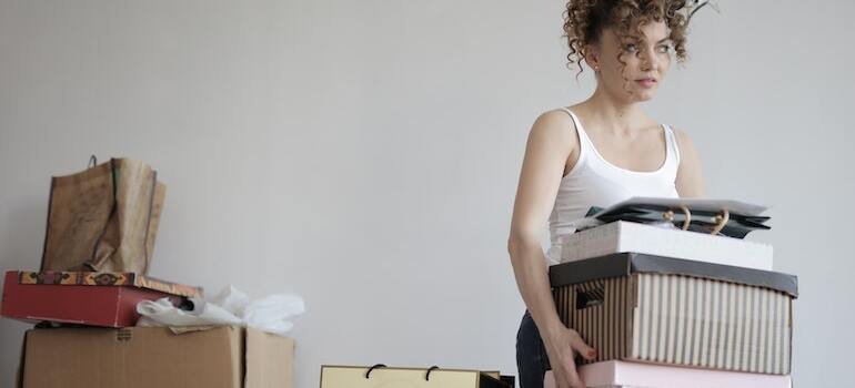 A woman organizing her boxes