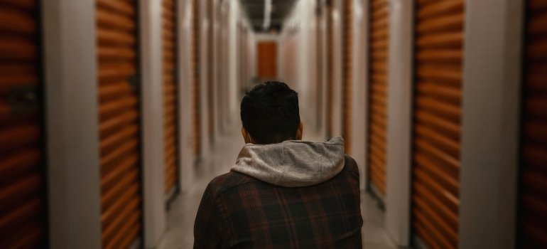 A man inside the storage unit.