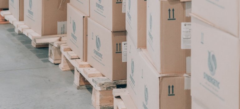 boxes on wooden pallets