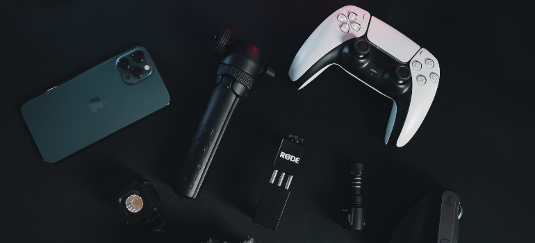 various devices on a black surface