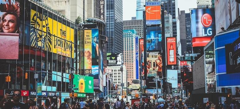 People walking around Times Square