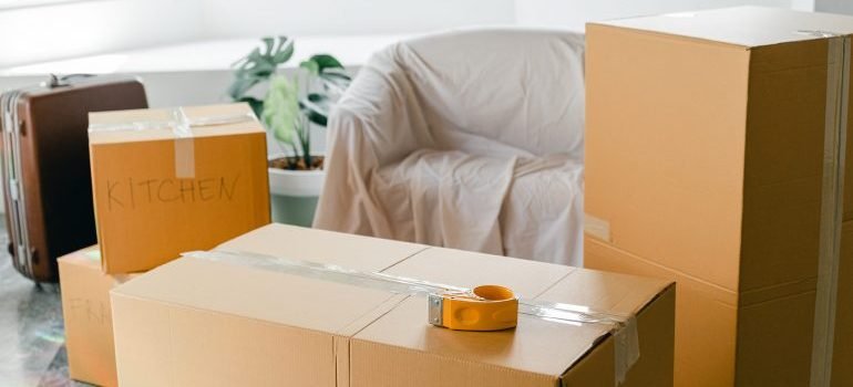 several cardboard boxes