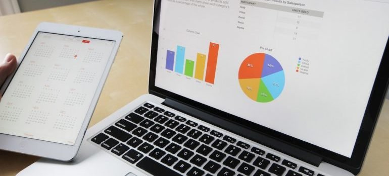 Laptop with chart and finances report
