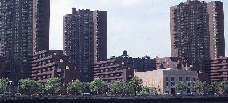 Picture of tall building near a river