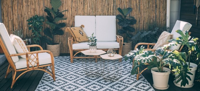 Patio furniture outside that will later on use a storage unit in NYC