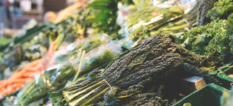 Picture of green leafy vegetables on a grocery store shelf