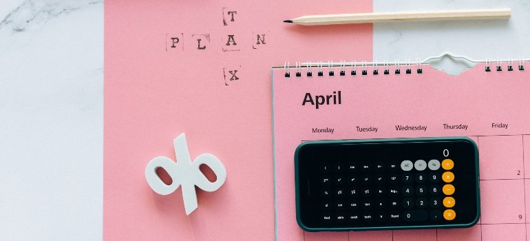 Tax plan and a calendar that you will use while calculating the percent