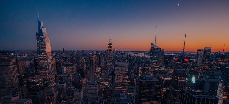 An overview of NYC's buildings during sunset