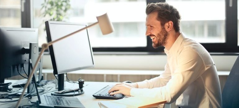 A man in the office, working