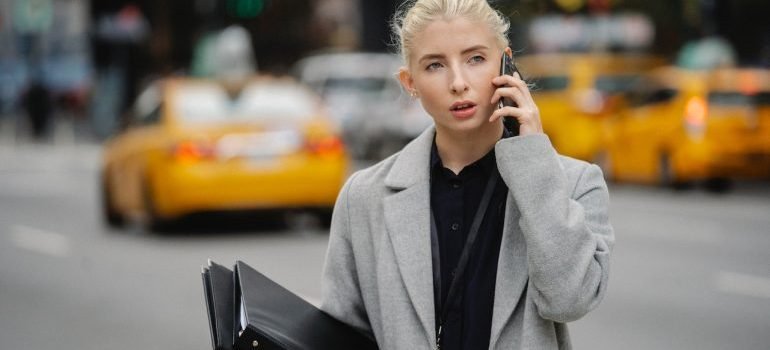 A person on the phone in NYC