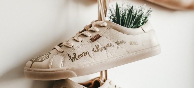 Sneakers in which there is grass