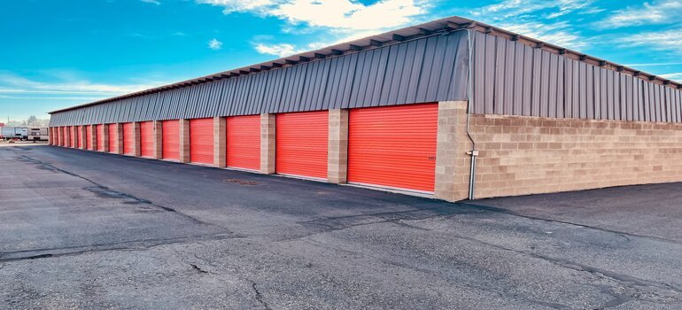 A row of self-storage units that are one of the efficient storage solutions for students over summer.