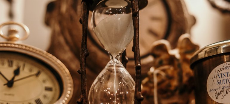 a close-up of an hourglass in a vintage store