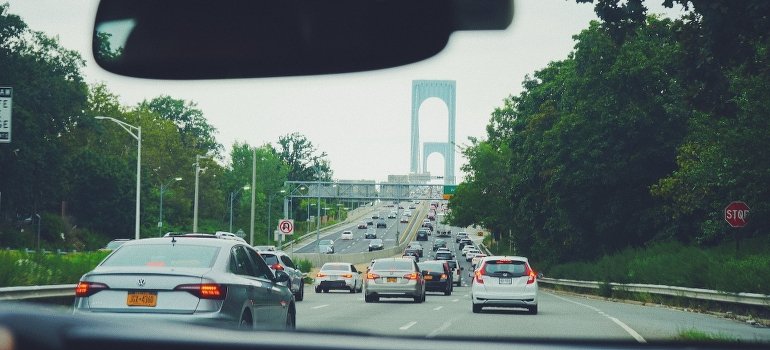 A view of Throgs neck bridge from highway, Bronx, New York