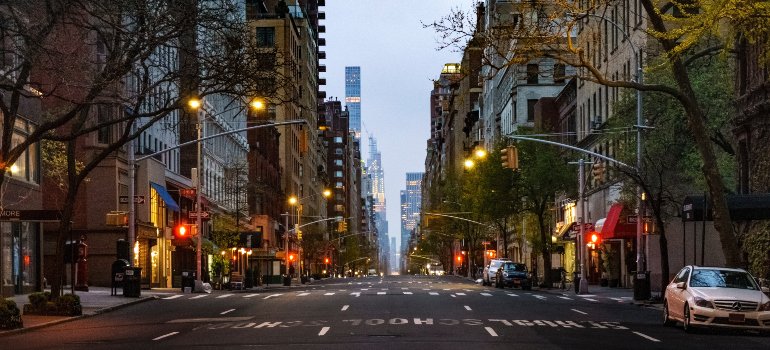 a street in the Upper East Side at night