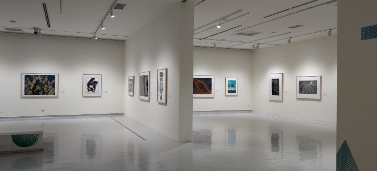 an art gallery with white walls