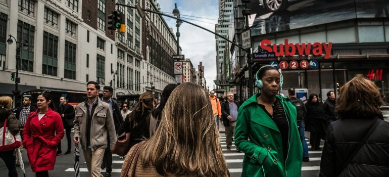 People walking on a busy street