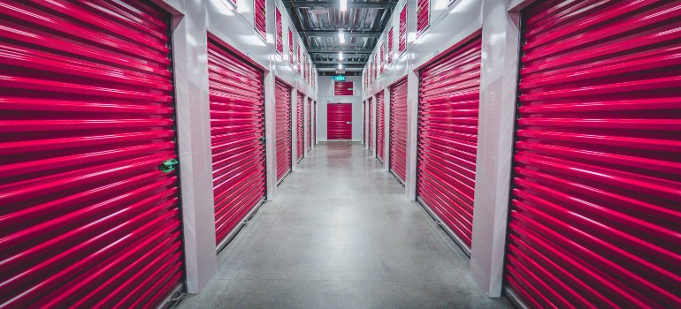 Storage units in Wakefield with red doors
