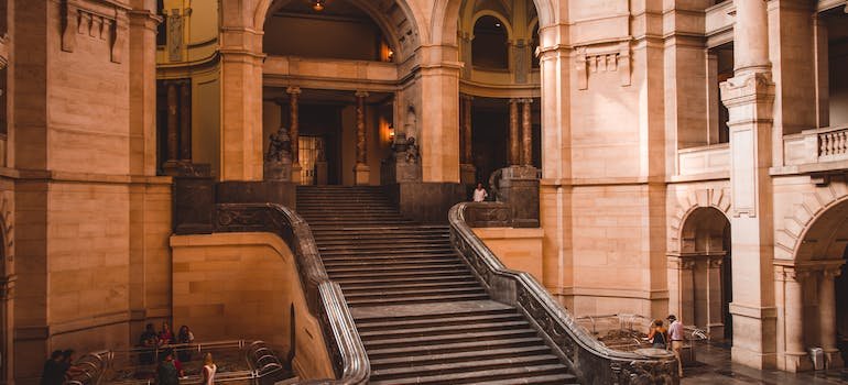 Empty stair through a building.