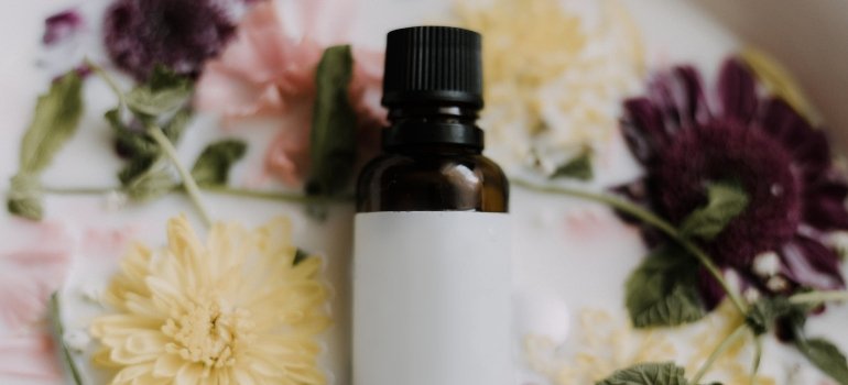 A bottle and flowers