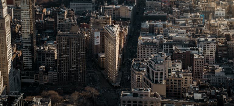 An aerial view of a city.