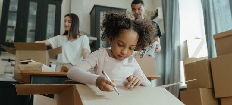 A family making their moving day survival kit.