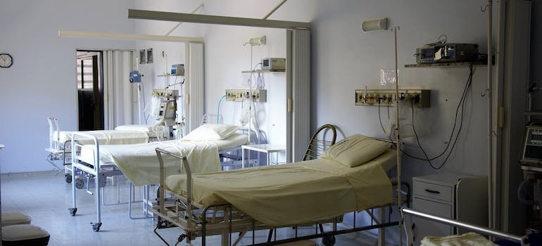 The interior of a hospital.