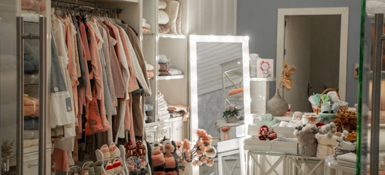 A room filled with clothes.