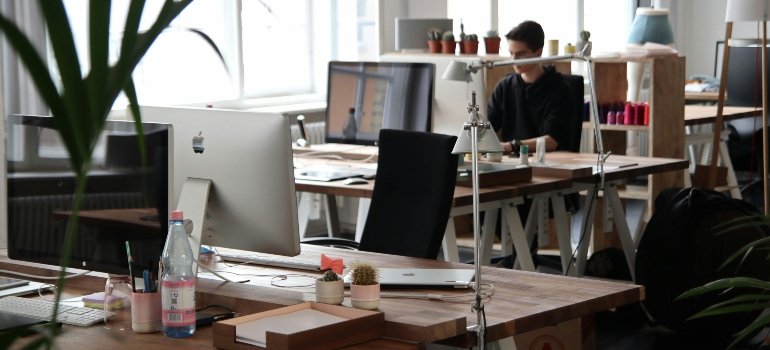 An employee working in an office.