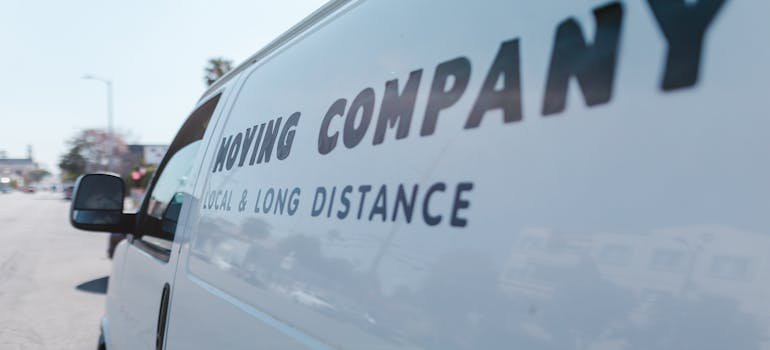 Close up shot of a moving company van