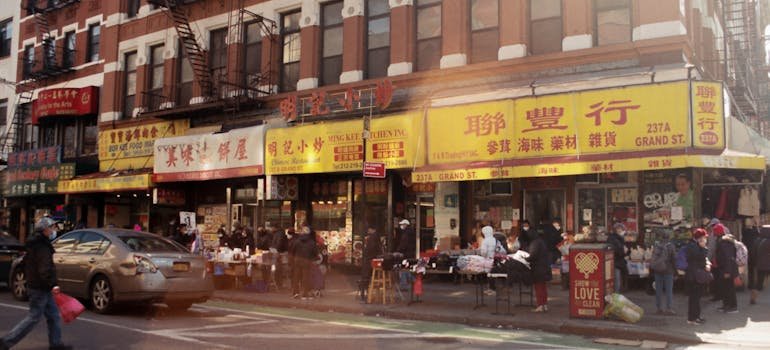 Chinese shops in a large street.