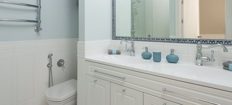 A small bathroom before a person has used space-saving tips for tiny bathrooms.