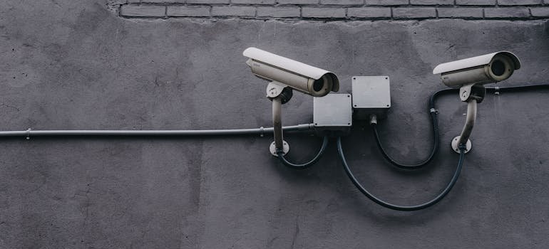 Security cameras on a wall.