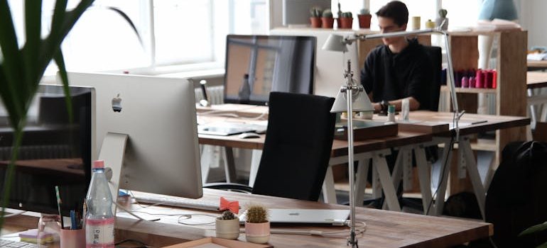 A person working in an office in New York.