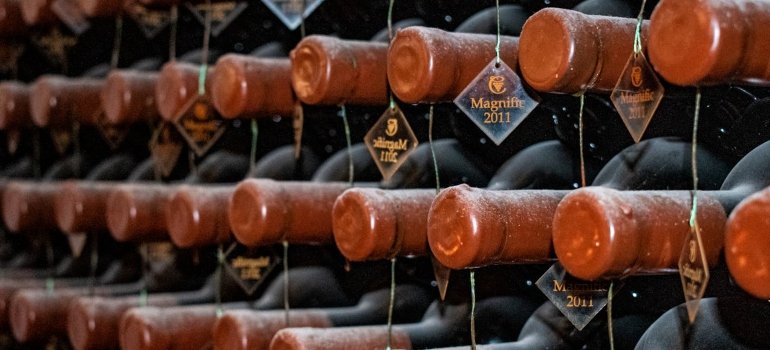 bottles of wine in storage
