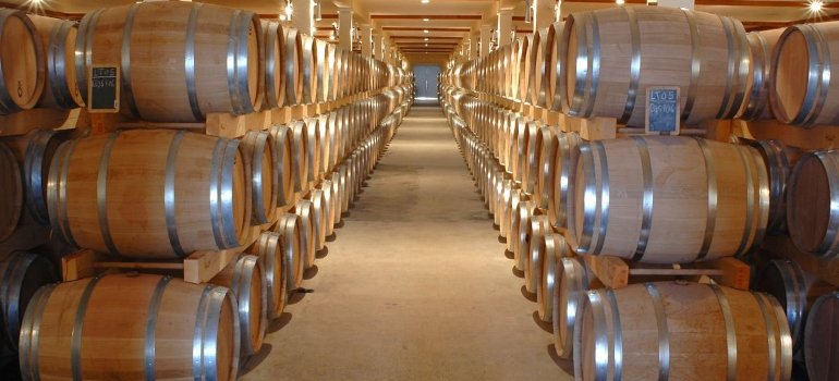 barrels in wine storage in NYC