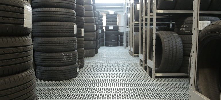 Tires inside storage space.