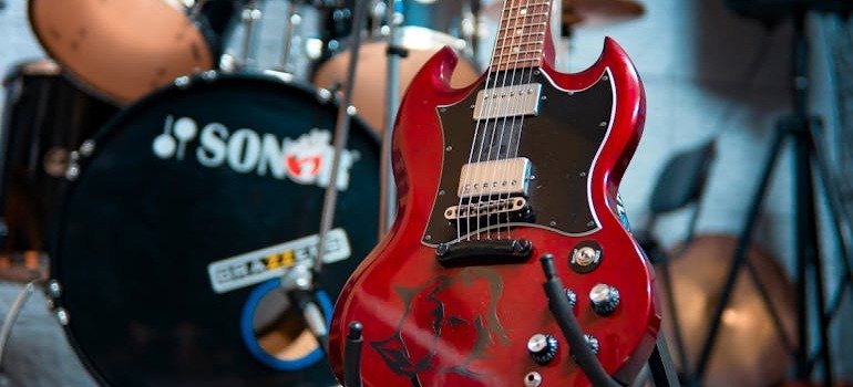 Musical instruments in a studio.