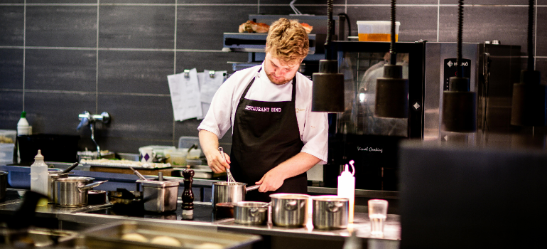 A chef in a kitchen.