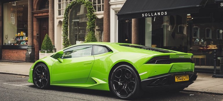 Lime green Lamborghini parked in Manhattan.