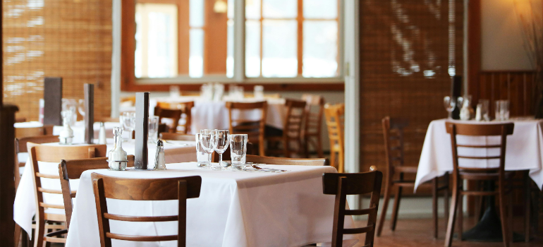 The interior of a restaurant.